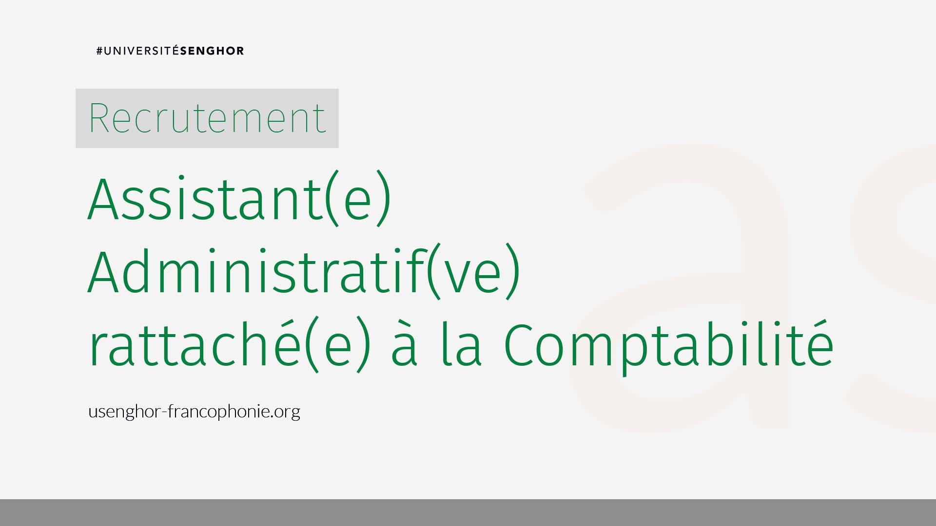 L’Université Senghor, Université internationale de langue française au service du développement africain à Alexandrie, Opérateur direct de la Francophonie, recherche un(e) Assistant(e) Administratif(ve) rattaché(e) à la Comptabilité.
