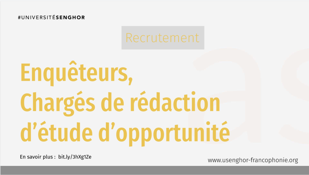 enquêteur terrain et de chargé de rédaction de rapport d’étude d’opportunité